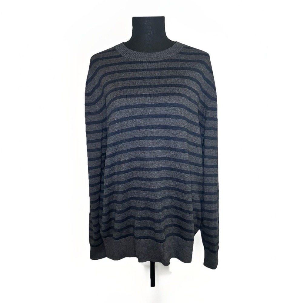 EVERLANE Women LARGE Gray Blue Striped Long Sleeve Pullover Sweater Preppy